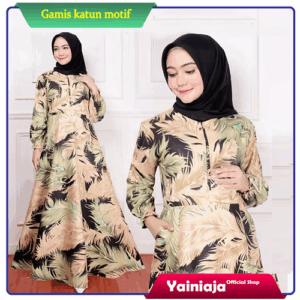 Gamis Wanita Terbaru Katun Motif Bunsui Dress Formal Fashion Muslim