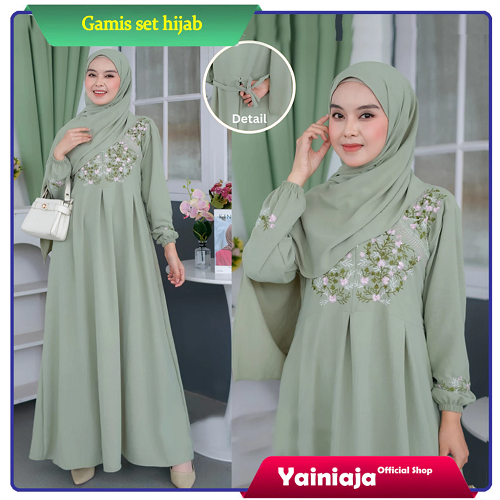 Gamis Crinkle Set Hijab Elegan Anti Begah