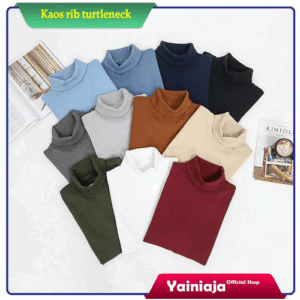 Kaos Lengan Panjang Rib Turtleneck Pria dan Wanita