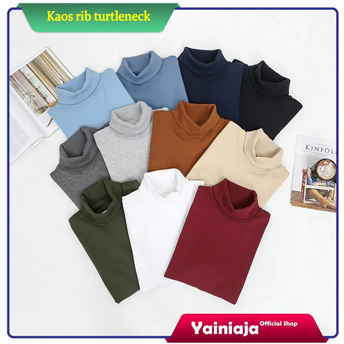 Kaos Lengan Panjang Rib Turtleneck Pria dan Wanita