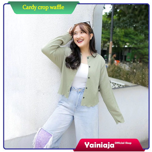 Korean Cardigan Waffle Crop Wanita Rajut Outer Rib Premium Terbaru