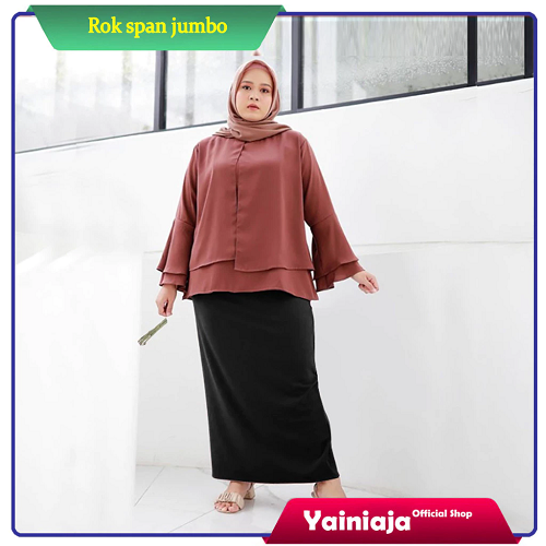 Rok Span Scuba Maxi Skirt Jumbo Hitam Premium
