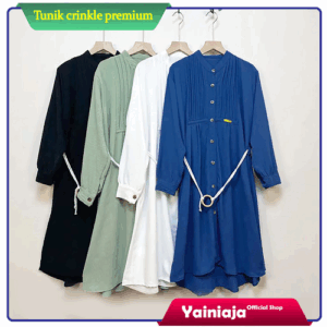 Tunik Crinkle Ploy Premium Kancing Hidup Sabuk