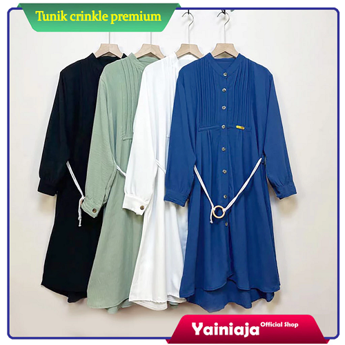Tunik Crinkle Ploy Premium Kancing Hidup Sabuk